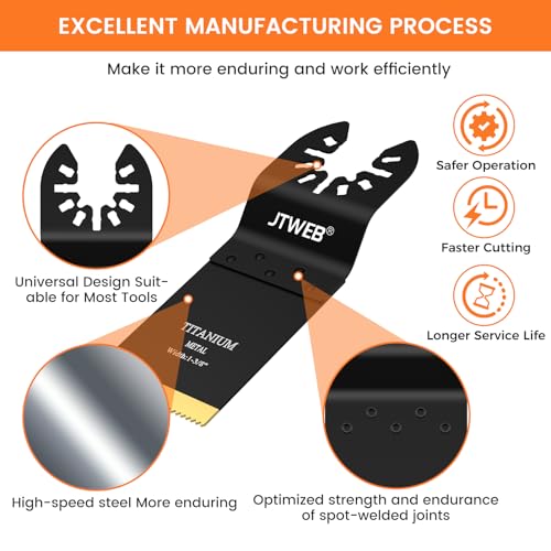 JTWEB Titanium Oscillating Tool Blade, 10PCS Oscillating Saw Blades Metal Cutting Multi Tool Blades Kits Wood and Metal Nails Plastic, Multitool Blades for Milwaukee Bosch Dremel Rockwell - color: 10PCS