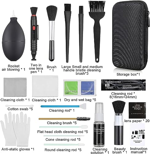 18-in-1 Professional Camera Cleaning Kit for Most DSLR Cameras (Canon, Nikon,Sony), with Air Blower/Cleaning Pen/Detergent/Cleaning Cloth/Lens Brush/Carry Case - size: 18 IN 1