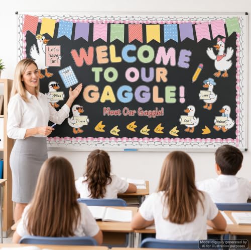 Silly Goose Bulletin Board Decorations Welcome Back to School Cute Goose Notebook Paper Cutouts Welcome to Our Gaggle Classroom Decor Supplies for Home School Classroom Chalkboard Wall Door Decor - style: Goose