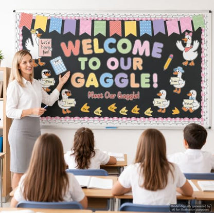 Silly Goose Bulletin Board Decorations Welcome Back to School Cute Goose Notebook Paper Cutouts Welcome to Our Gaggle Classroom Decor Supplies for Home School Classroom Chalkboard Wall Door Decor - style: Goose