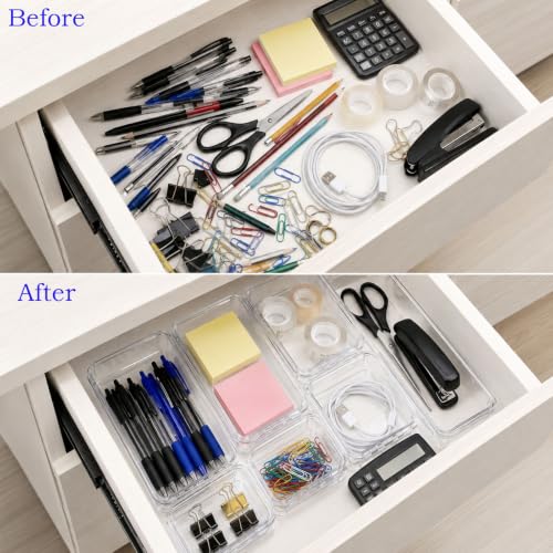 Adjustable Drawer Organizer, 15 Clear Desk & Craft Tool Bins, Extendable
