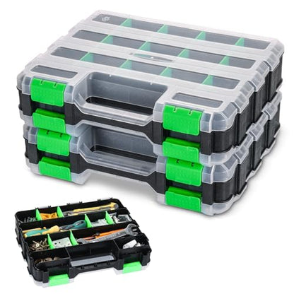 Tool Box with Transparent Lid, 2 Pack Hardware Organizer Box - color: Green