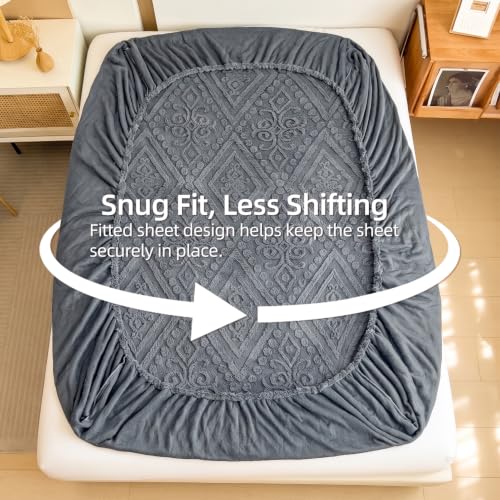 European Damask Embossed Plush Fitted Sheet,Cal King,Blue,72x84inch - color: Blue, size: California King(72"x84")