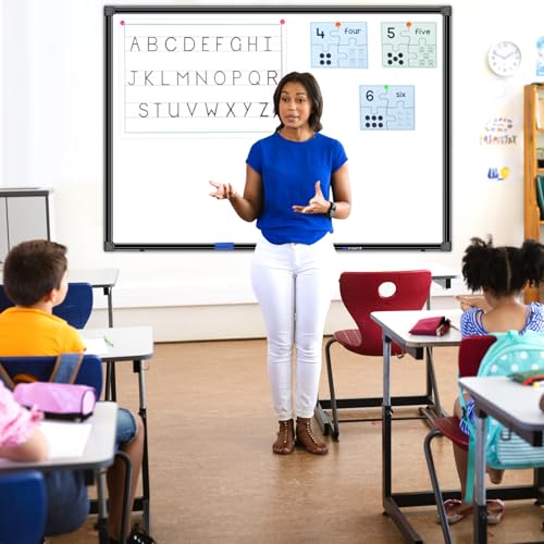 H-Qprobd 48"x36" Magnetic White Board Dry Erase Wall Mount Whiteboard - Office Home Classrooms White Board Hanging Writing Board with Black Aluminum Frame - size: 48"x36"