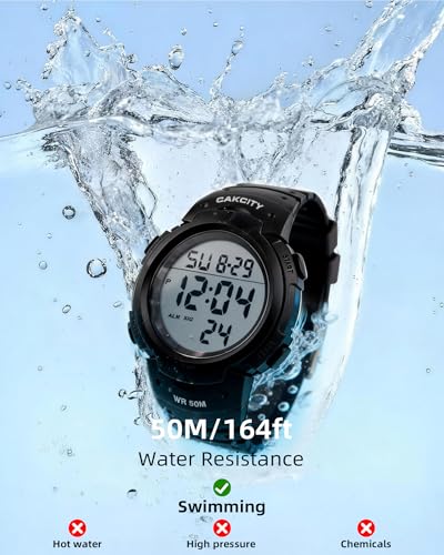 CakCity Digital Watch Mens, Waterproof Sport Wristwatch, Referee Stopwatch - color: Black