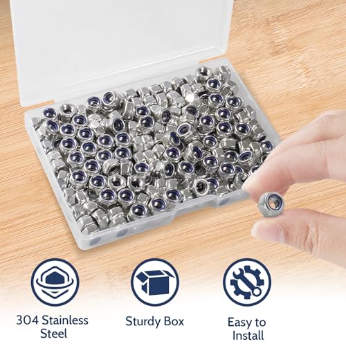 M5-0.8 Lock Nut, 190Pcs Stainless Steel Nylock Insert Locking Nuts - size: M5-0.8, 190 Pack