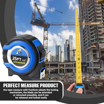 Youyole 5 Pack Tape Measure Fractions 1/8 Steel Blade,25 Ft X 1 in,Blue - size: 25 ft X 1 in