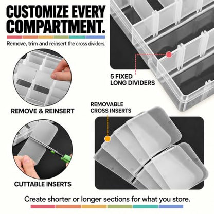 36-Grid Bead and Tackle Box Organizer, Adjustable Dividers, 3 Pack - color: Clear-3pack-108 Grids