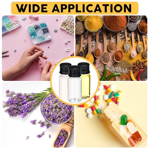 200 Pcs 10ml Mini Plastic Bottles Vials Tiny Jar with Aluminum Screw Lid Cap Clear Plastic Sample Container with Sealed Top Metal Lid for Cosmetic Essential Oil Specimen DIY Craft (Black) - color: Black