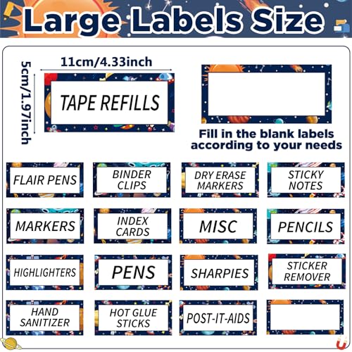 54Pcs Teacher Toolbox Labels Classroom Decoration Self-Adhesive Outer Space Toolbox Sticker Solar System Tool Box Storage Decal Astronaut Organizer Container Decor for Back to School Teacher Supplies - style: Outer Space