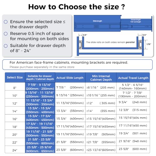 LONTAN 6 Pairs 14 Inch Soft Close Drawer Slides Heavy Duty 100lb Capacity - size: 14 Inch