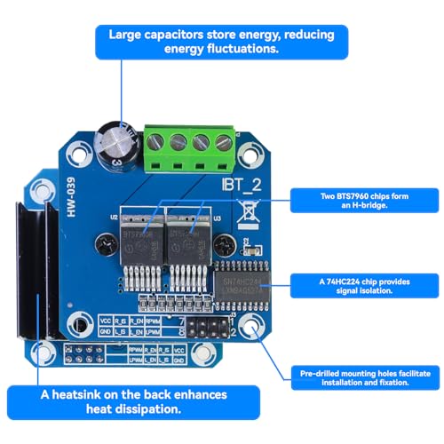 BTS7960 43A 6V-27V H-Bridge DC Motor Driver Module with PWM Control - color: Blue-1pcs