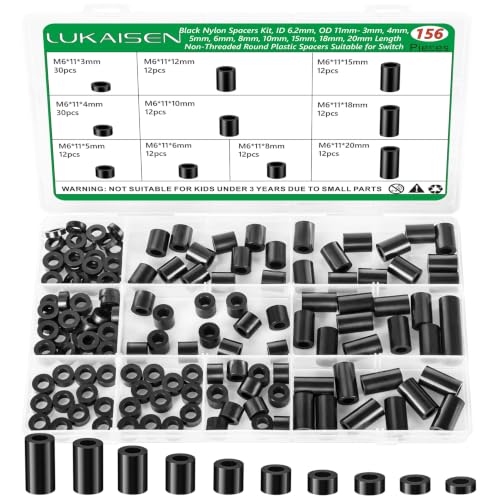 156Pcs M6 Black Nylon Spacers Kit, 3-20mm for M6 Screws Bolts - size: 156PCS M6