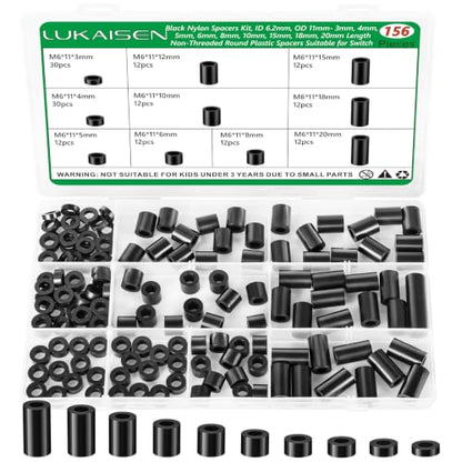 156Pcs M6 Black Nylon Spacers Kit, 3-20mm for M6 Screws Bolts - size: 156PCS M6