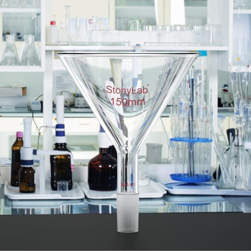 stonylab Glass Short Stem Powder Funnel with 150 mm Top Outer Dimension and 24/40 Inner Joint, for Chemical Laboratory Use Only