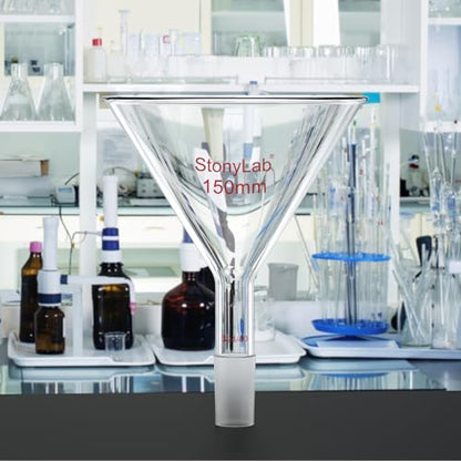 stonylab Glass Short Stem Powder Funnel with 150 mm Top Outer Dimension and 24/40 Inner Joint, for Chemical Laboratory Use Only