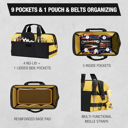 HISEA 3 Pack Heavy Duty Tool Bag, 16-Inch Waterproof Tools Organizer Tote - color: Yellow, size: 16 Inch