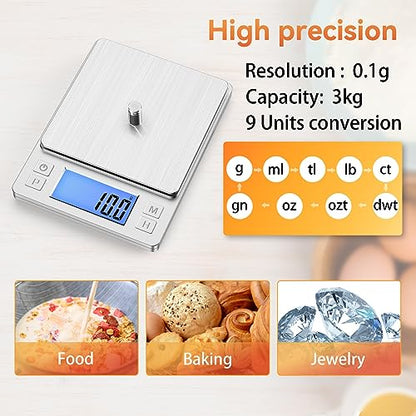 BOMATA Upgraded Small Food Scale with 0.1 g/0.001 oz High Precision - size: 0.1g/3kg Silver