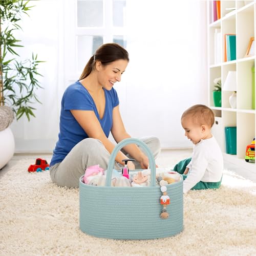 COMSE Baby Diaper Caddy Organizer with Handles, Cotton Rope, Light Green - color: Light Green, size: Regular