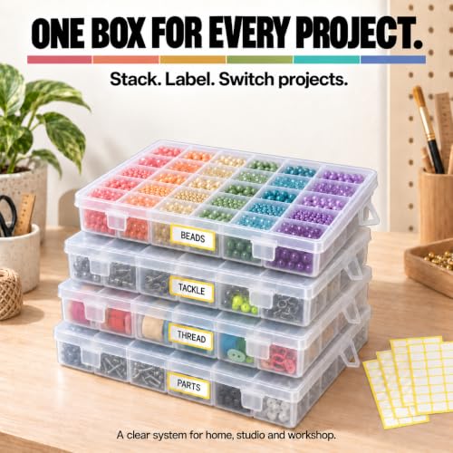 36-Grid Bead and Tackle Box Organizer, Adjustable Dividers, 3 Pack - color: Clear-3pack-108 Grids