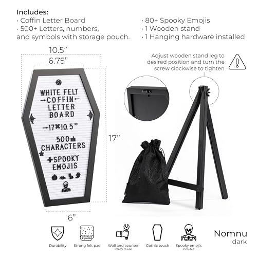 Nomnu Coffin Letter Board, White Goth Decor w/Bat Stickers, Spooky Emojis - color: White