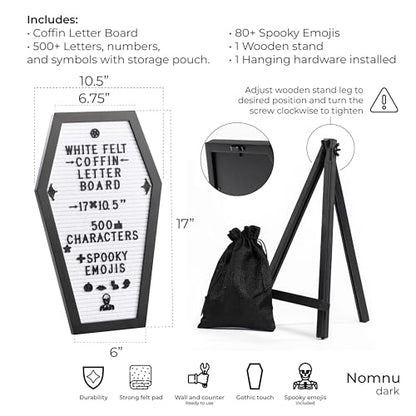 Nomnu Coffin Letter Board, White Goth Decor w/Bat Stickers, Spooky Emojis - color: White