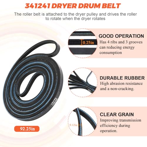 【Newest】 Upgraded 4392065 Dryer Maintenance Repair Kit by Beaquicy - Fit for Whirlpool Ken-More Crosley Admiral Amana Dryer - Package Includes 349241t Drum Roller 341241 Belt and 691366 Idler Pulley