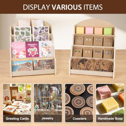 PUERSI Greeting Card Display Stand, Wooden 4-Tier Postcard Display Stand - color: Beige