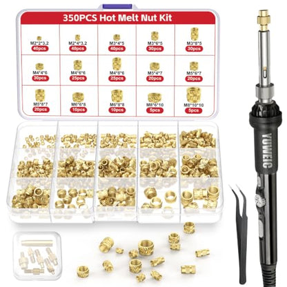 Heat-Set Threaded Insert Kit – 350PCS with 60W Digital Soldering Iron, Stand, Tweezers & M2 M3 M4 M5 M6 M8 Nuts, Screws & Caps for Plastic Thread Repair and DIY Projects - size: M2 M3 M4 M5 M6 M8