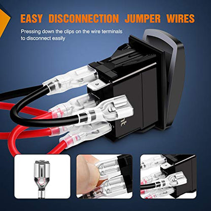 Nilight Horn Switch Momentary Laser Rocker Switch 5PIN On/Off LED Light 20A/12V 10A/24V Switch with Jumper Wires Set for Cars Jeeps Boats Trucks (90126B) - size: HORN