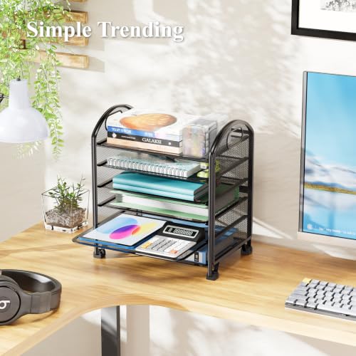 Simple Trending 6 Tier Paper Organizer, Desk Organizer with Handle, Black - size: 13.1" x 8.8" x 14.3"