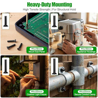 336 Pcs Black M4 Flat Head Machine Screws and Nuts Bolt Kit - size: 336Pcs M4*6/10/12/16/18/20mm-Flat