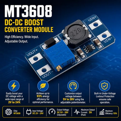 10-Pack MT3608 Boost Converter, DC-DC Step Up, 2A