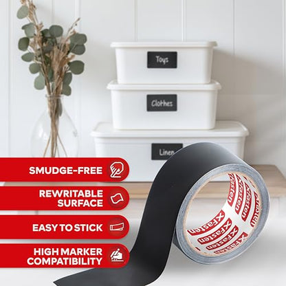 XFasten Black Chalkboard Tape Removable, 2-Inch x 30-Foot, Black, Smudge Resistant Sticky Chalkboard Label Duct Tape - size: 2-Inch x 30-Foot