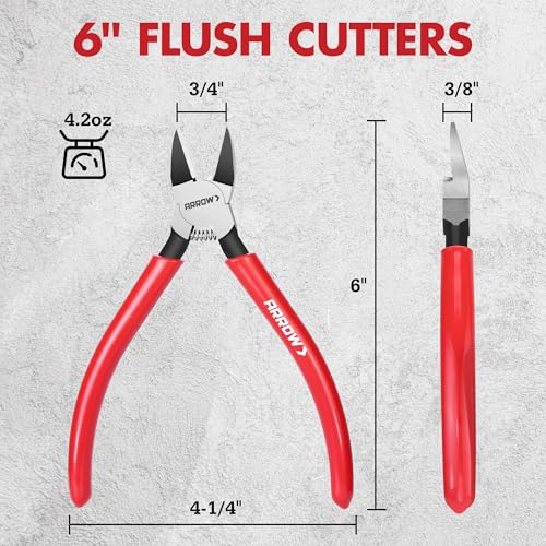 ARROW 6" Precision Wire Cutters, Precision Flush Cut Diagonal Pliers (Pack of 2) - size: 6 Inch (Pack of 2)