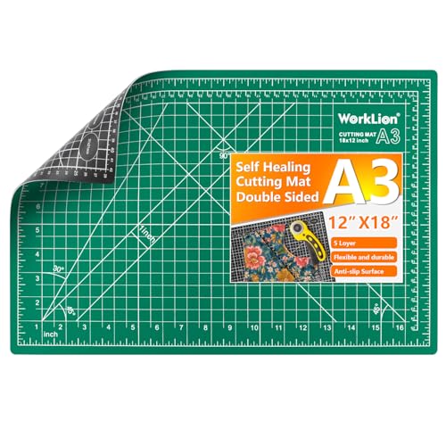 Worklion Self Healing Craft Mat: 18"x12" Rotary Cutting Mat for Sewing,Quilting,Leather,Craft,Fabric,Model,Art,Clay,5-layer 2-sided Cutting Mat, green and black - color: Black/Green, size: 18"L x 12"W