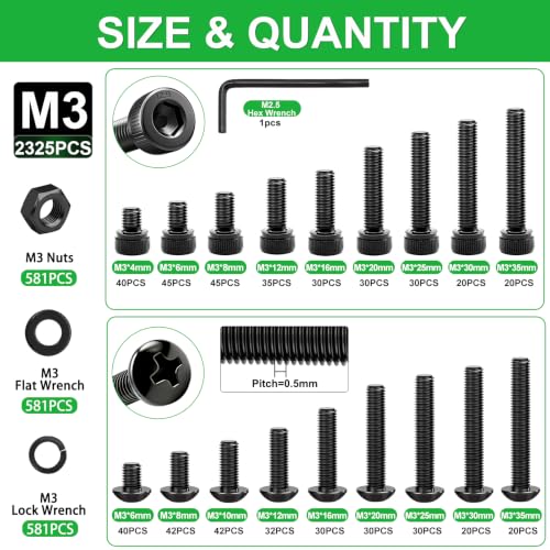 Twidec/2325PCS M3 Screws Assortment Kit,Hex Socket Head & Phillips Pan Head - color: 2325PCS