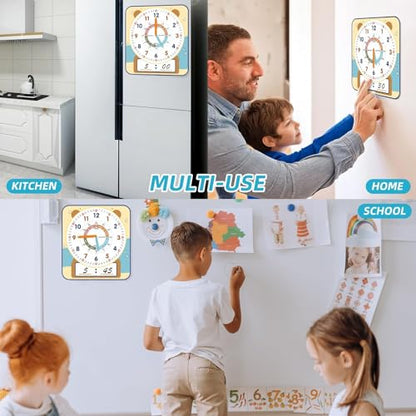 ANCOMEDO Large 12" Magnetic Writable Dry Erase Teaching Clock with Cute Style, Teaching Demonstration Clock for Kids Learning Practice Time for Home School Classroom Supplies (12" x11"-Beige) - style: Beige-1pack