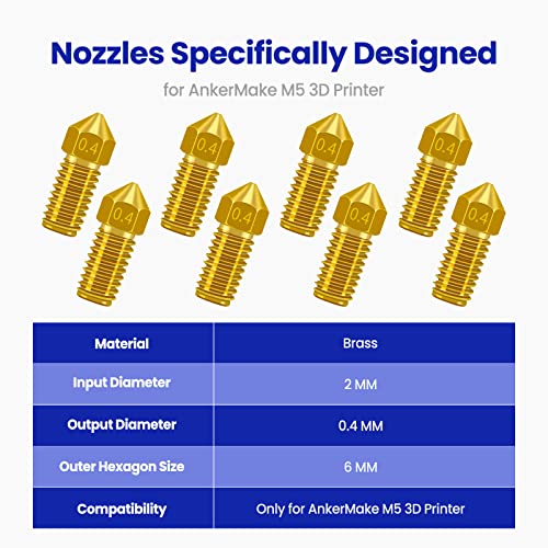 Brass Nozzles for AnkerMake M5/M5C, 0.4mm, 8PCS - size: 0.4mm*8pcs-brass