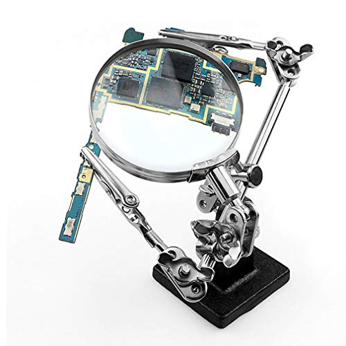 Helping Hands Magnifier Stand with Dual Alligator Clips Adjustable – FEITA 5X Magnifying Glass Perfect for Soldering, Crafting, Hobby, Micro Objects