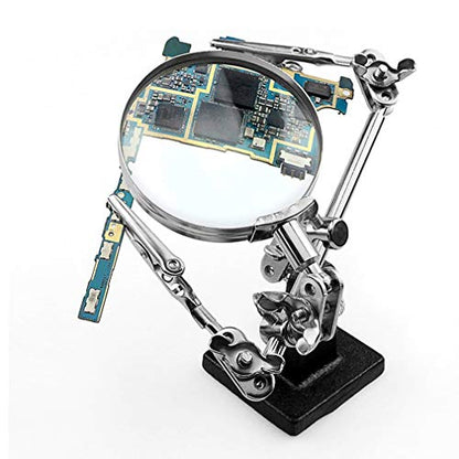 Helping Hands Magnifier Stand with Dual Alligator Clips Adjustable – FEITA 5X Magnifying Glass Perfect for Soldering, Crafting, Hobby, Micro Objects