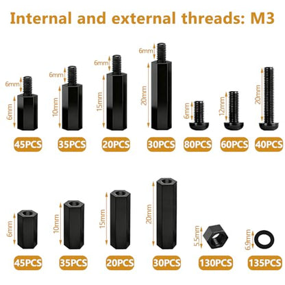 705PCS M3 Nylon Motherboard Standoffs Kit, Male Female Hex Spacer Standoff Screws Nuts Suitable for Circuit Board, PCB Board etc - color: Black, size: 705PCS (M3)