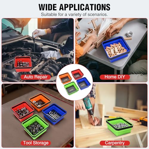 GOOACC 4Pcs Square Collapsible Magnetic Trays Set Red Orange Blue Green - color: Red/Orange/Blue/Green