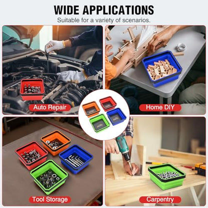 GOOACC 4Pcs Square Collapsible Magnetic Trays Set Red Orange Blue Green - color: Red/Orange/Blue/Green