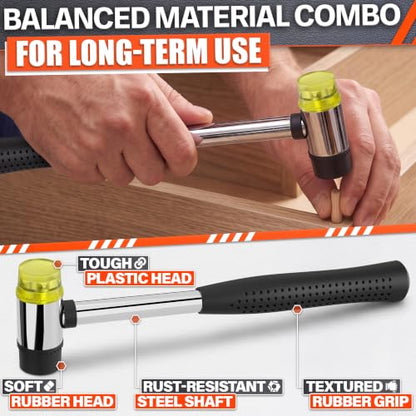 Small Rubber Mallet Hammer 1", 25 mm Double-Sided Head, Non-Slip Grip - color: Black