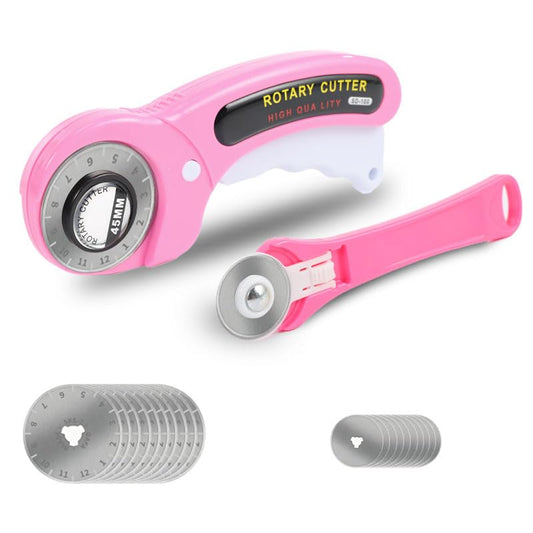 Rotary Cutter for Fabric, 45mm and 28mm Rotary Cutters Kit with 10 Blades - color: Pink