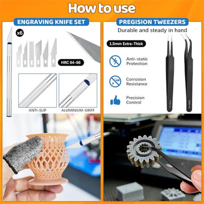 50Pcs 3D Printer Tool Kit & Accessories for All FDM/SLA Printers, Includes Nozzle Cleaning Kit, Scraper, Deburring Tool, Files, Brushes - Complete Starter Kit with Case