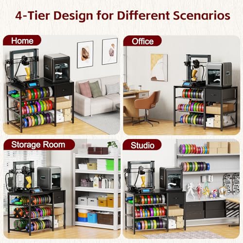 3D Printer Stand with Filament Storage Rack, Black 3D Printer Table with Power Outlet, 3-Tier Filament Holder with Drawer, 3D Printer Filament Stand Organized for Office Workshop Studio - color: Black 4-Tier-Original
