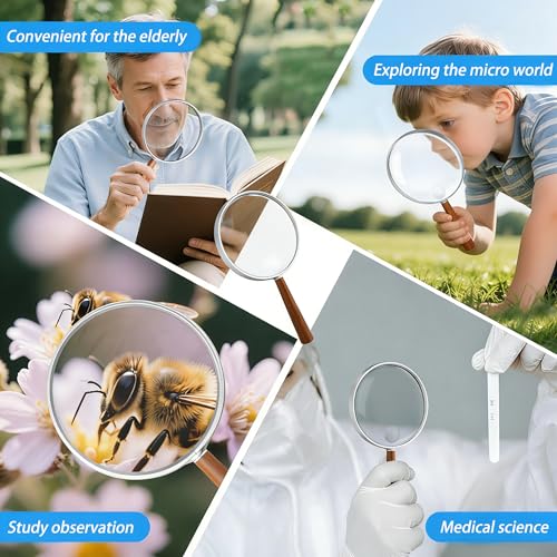 10X Handheld Magnifying Glass for Seniors, Reading, 4.3" Shatterproof Lens - color: Brown