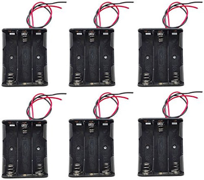 6PCS 3 x 1.5V AA Battery Spring Clip Black Plastic 3 x 1.5V AA Battery Case Holder Box Black Red Wire Leads
